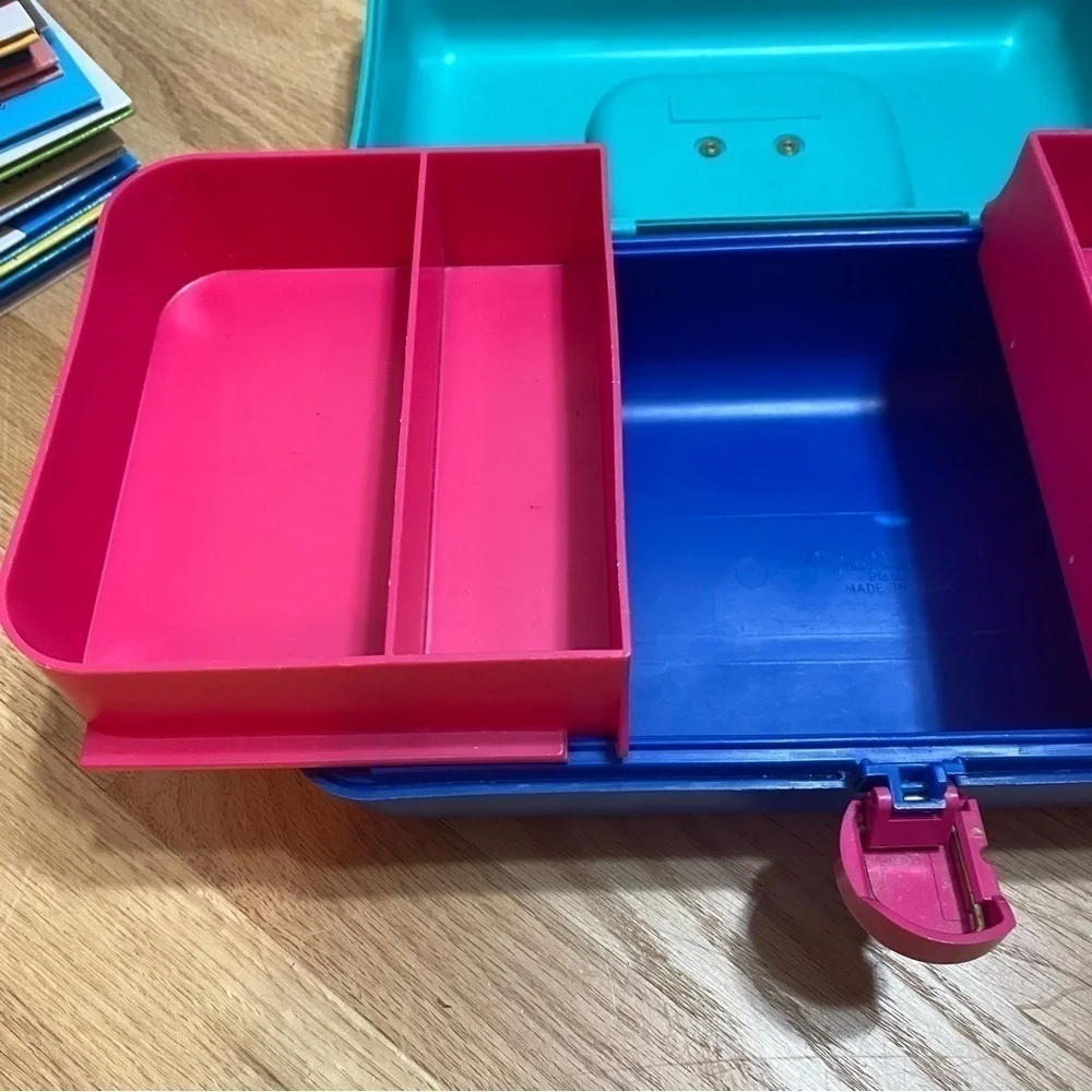 Vintage Caboodles Makeup Organizer Storage Teal Blue Pink